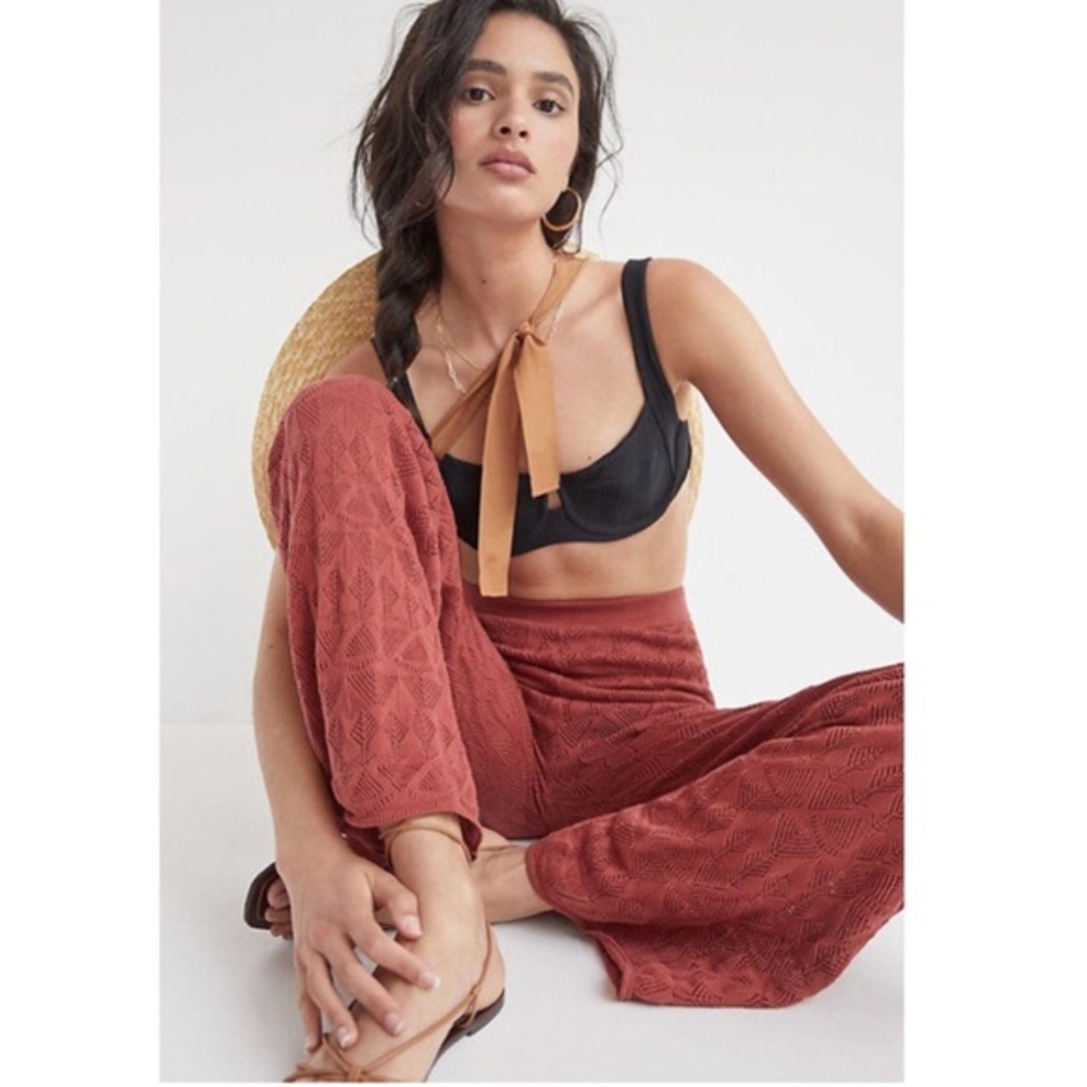 NWT ANTHROPOLOGIE Flat White Crochet Pointelle Wide Leg Pant - Picture 4 of 12
